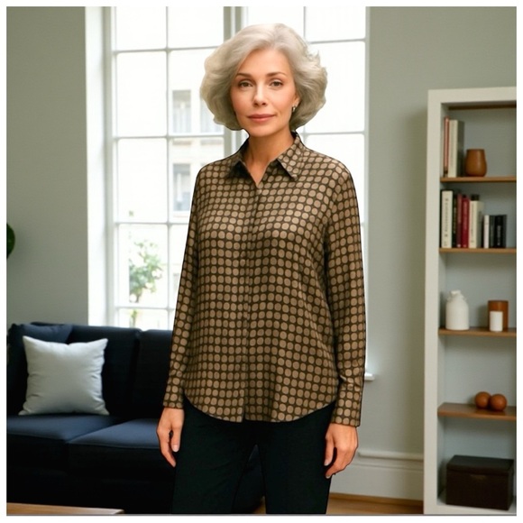 Chico's Tops - Chico's Women's Geometric Button-Down Shirt. Brown, Black, Gold. Size 1